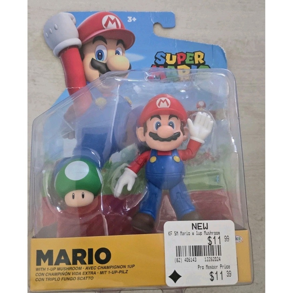 NIB Nintendo Super Mario Brothers Action Figure 1 up Mushroom Collectible Age 3+